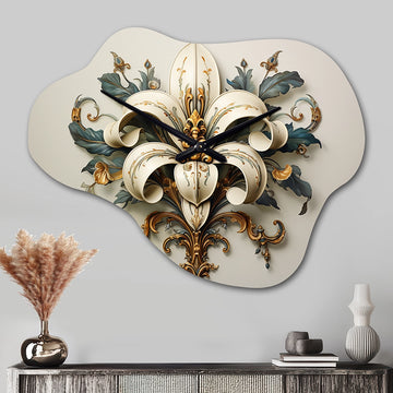 Fleur-De-Lis A Stylized Lilly Flower II - Asymmetric Metal Wall Clock